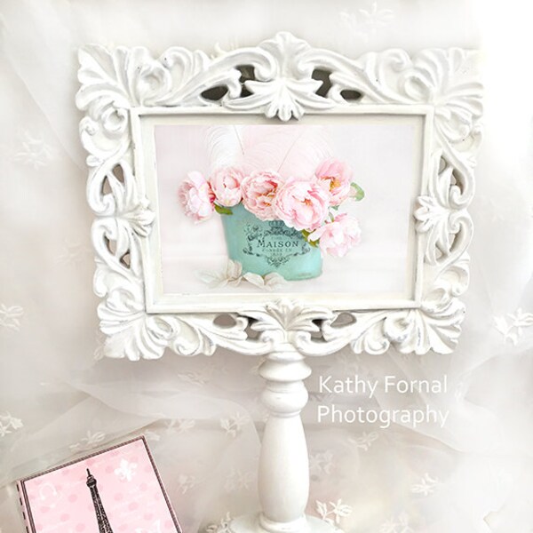 Paris Peonies Framed Decor, Shabby Chic Decor, Pink Paris Peonies Framed Photo, Peony Photo, Peonies Framed Decor, Peonies Shabby Chic Frame