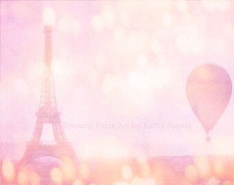 Paris Photography, Dreamy Pink Eiffel Tower, Eiffel Tower Pink Balloons Print, Baby Girl Nursery Room Decor, Paris Pink Girls Room Decor Art