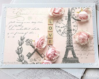 Paris Greeting Cards, Eiffel Tower Note Cards, Eiffel Tower Love Roses Cards, Paris Decor, Paris Love Note Cards, Eiffel Tower & Roses Art