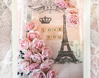 Paris Romantic Note Cards, Eiffel Tower Roses Note Card, Paris Greeting Cards, Paris Note Cards, Paris Stationery Note Cards, Paris In Love