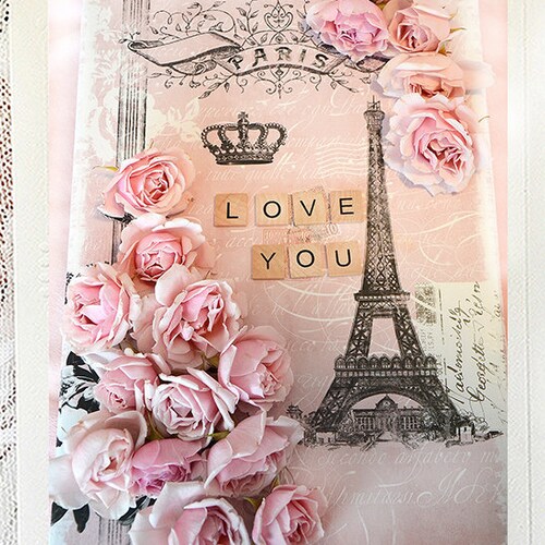 Paris Romantic Note Cards Eiffel Tower Roses Note Card Paris Etsy