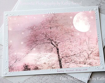 Pink Nature Moon Trees Note Card, Nature Greeting Cards, Pink Tree Moon Note Cards, Nature Photos Greeting Cards, Nature Blank Note Cards