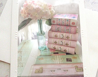 Shabby Chic Note Cards, Flower Note Cards, Pink Books Floral Notecard, Pink Books Flower Note Cards, Shabby Chic Decor, Flower Note Cards