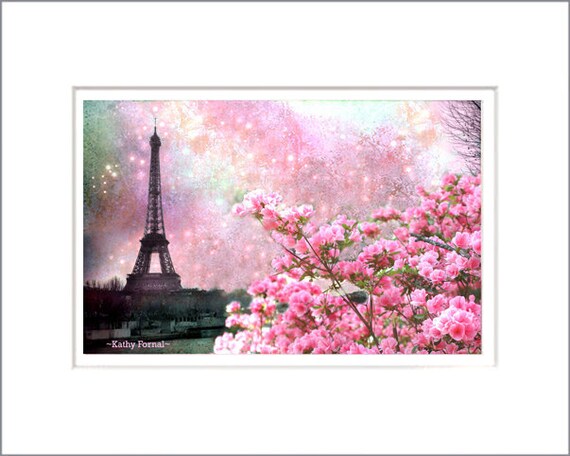 5d Diamond Painted Pink Bicycle And Eiffel Tower Floral Landscape