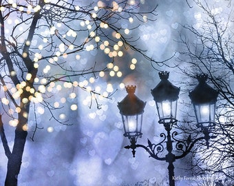 Paris Photography, Paris Sparkling Holiday Lights, Paris Fairy Lights, Paris Lanterns, Paris at Christmas, Sparkling Blue Paris Lanterns