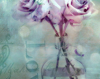 Roses Photography, Pink Lavender Teal Roses, Roses Love Print, Dreamy Teal Aqua Roses, Shabby Chic Roses Decor, Impressionistic Roses Photos