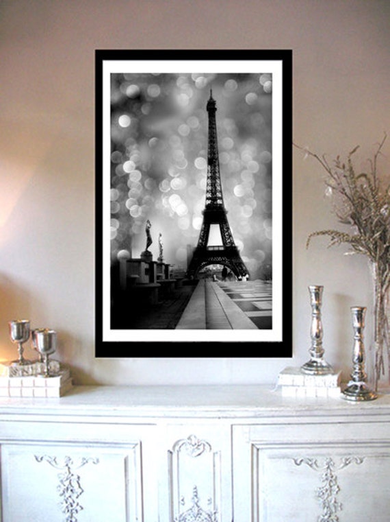 eiffel tower night prints 8x10 black and white photography paris themed room 11x14 wall art 16x20 Transcendant Paris Black and White