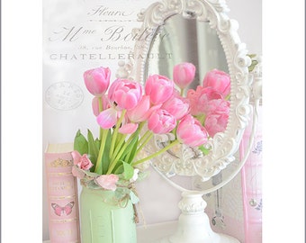 Shabby Chic Floral Prints, Shabby Chic Decor, Pink Tulips, Pink Tulips Flower Print, Pink Flower Prints, Pink Tulips Wall Art, Flower Photos