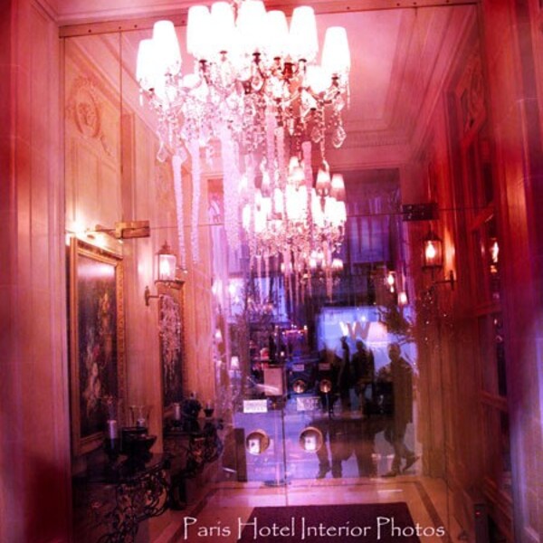 Spring Clearance Sale, Paris Chandelier Hotel, Paris Red Print, Red Wall Art, Paris Red, Purple Photograph 11" x 14"