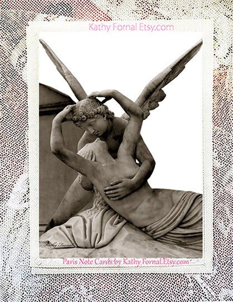 Paris Eros Psyche Note Card, Paris In Love Romantic Card, Eros and Psyche Angel Note Cards, Paris Valentine Cards, Romantic Paris Angel Card image 1