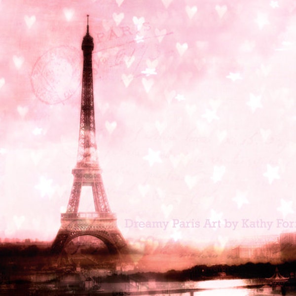 Paris Photography, Pink Eiffel Tower Hearts Print, Baby Girl Nursery Decor, Paris Eiffel Tower Prints, Paris Eiffel Tower Pink Hearts Print