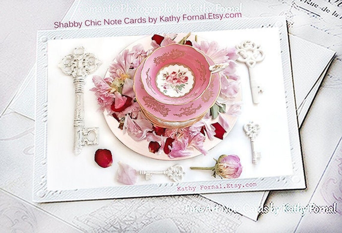 Pink Teacup Note Cards Teacups Greeting Cards Peonies & Etsy