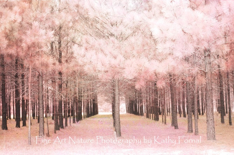 Pink Nature Photography, Baby Girl Nursery Decor, Dreamy Pink Trees Woodlands, Pink Baby Girls Room Nursery Art, Pink Fairytale Nature Woods image 1