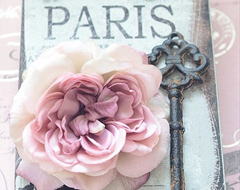 Paris Photography, Paris Roses Keys Books Wall Art, Paris Shabby Chic Decor, Paris Skeleton Keys, Paris Decor, Roses Skeleton Key Book Print