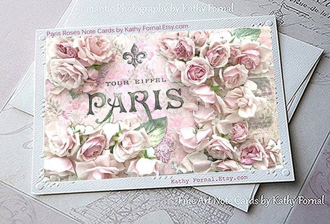 Paris Note Cards, Paris Roses Note Cards, Paris Greeting Cards, Paris Roses Flower Note Card