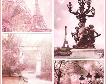 Paris Blush Pink Photographs, Paris Prints, Baby Girl Nursery Decor, Shabby Chic Decor, Paris Pink Photography, Paris Wall Art, Paris Prints