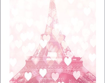 Paris Eiffel Tower, Paris Valentine Decor, Paris Girl Nursery Decor, Pink Eiffel Tower Valentine Hearts Print, Paris Baby Girl Nursery Decor