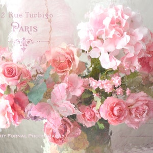 Paris Roses Floral Prints, Shabby Chic Decor, Paris Roses Art Prints, Dreamy Paris Roses Print, Romantic Paris Pink Roses Floral Photography image 1