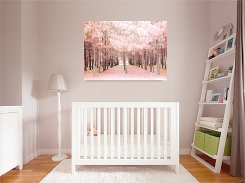 Pink Nature Photography, Baby Girl Nursery Decor, Dreamy Pink Trees Woodlands, Pink Baby Girls Room Nursery Art, Pink Fairytale Nature Woods image 2