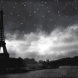 eiffel tower night prints 8x10 black and white photography paris themed room 11x14 wall art 16x20 Transcendant Paris Black and White