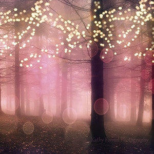 Nature Photography, Fantasy Sparkling Lights Woodlands, Surreal Fantasy Fairy Lights, Dreamy Fairytale Nature Print, Fantasy Woodlands Print