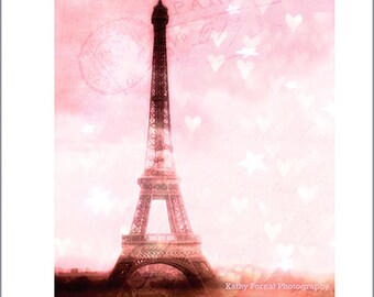 Paris Photography, Eiffel Tower Dreamy Hearts Print, Baby Girl Nursery Decor, Paris Pink Eiffel Tower Print, Paris Eiffel Tower Pink Hearts