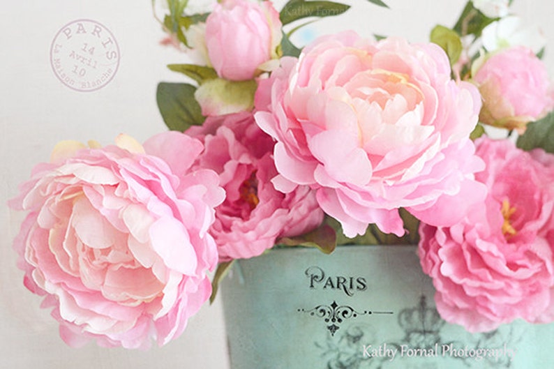 Pink Peonies Print, Dreamy Pink Peonies Floral Print, Paris Peonies, Peony Prints, Peony Flower Photography, Romantic Paris Peony Wall Decor image 1