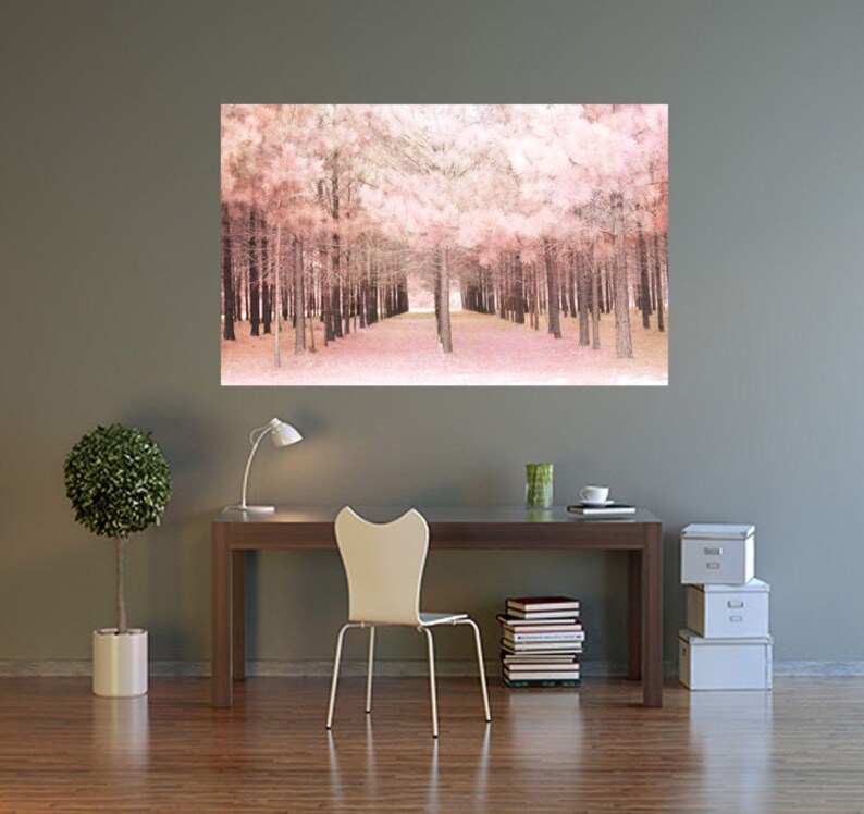 Pink Nature Photography, Baby Girl Nursery Decor, Dreamy Pink Trees Woodlands, Pink Baby Girls Room Nursery Art, Pink Fairytale Nature Woods image 3