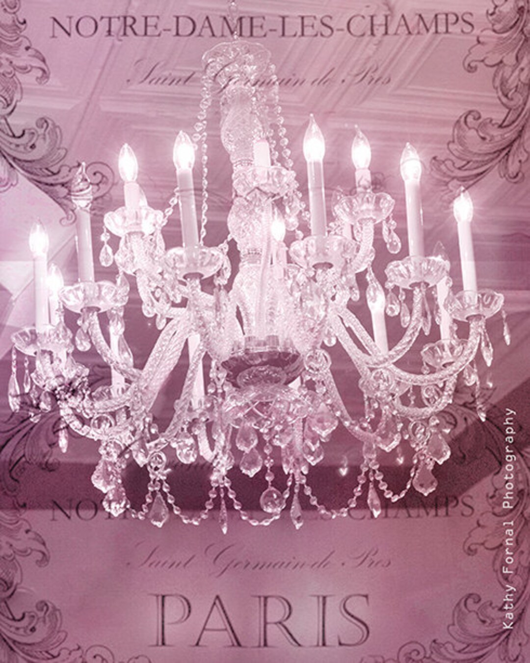 Paris Chandelier Print, Pink Paris Crystal Chandelier Art, Paris Pink