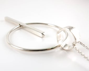 Collier Sterling Silver Fidget Spinner — Grand collier géométrique en argent long cinétique