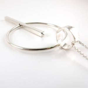 Sterling Silber Fidget Spinner Halskette — Große geometrische Kinetik Lange Silber Halskette