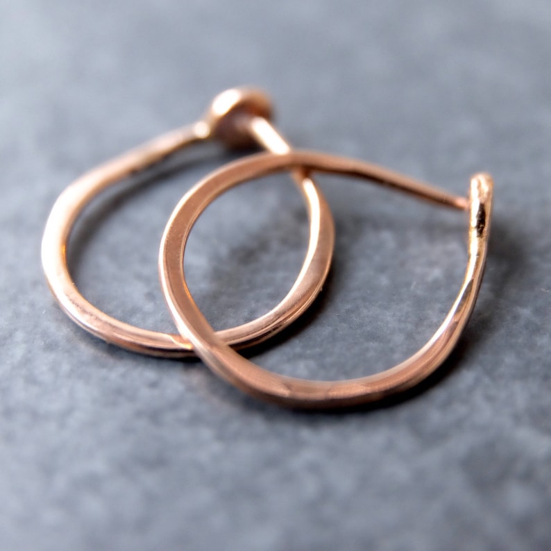 Small 14k Rose Gold Hoops 5/8 Inch Hand Solid Gold Hoops 14