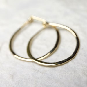 Medium Solid 14k Gold Hoops 3/4 Inch Hand Forged Solid Gold Hoops 14 Karat Yellow Gold Hoop Earrings image 1