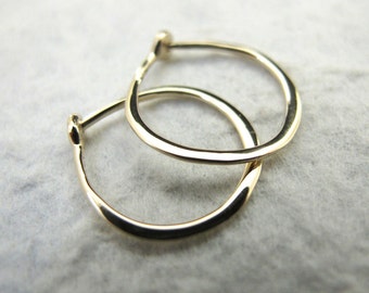 Small Solid 14k Gold Hoops -  5/8 Inch Hand Forged Solid Gold Hoops - 14 Karat Yellow Gold Hoop Earrings