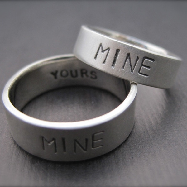 You're Mine, I'm Yours Rings - Sterling Silver Promise Ring/Wedding Band Set - 1.5mm