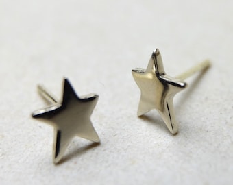 Little White Gold Star Studs -  Solid 14k White Gold Post Earrings