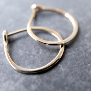 Small 14k White Gold Hoops 5/8 Inch Hand Forged Solid Gold Hoops 14 Karat White Gold Hoop Earrings image 1