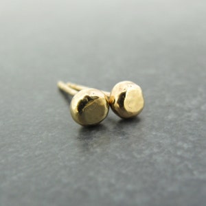 Solid 14k Gold Studs Recycled Solid 14 Karat Gold Hammered Post Earrings image 1