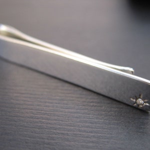 Diamond Tie Bar Elegant Sterling Silver Tie Clip with Diamond image 4