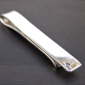 Diamond Tie Bar Elegant Sterling Silver Tie Clip with Diamond image 1