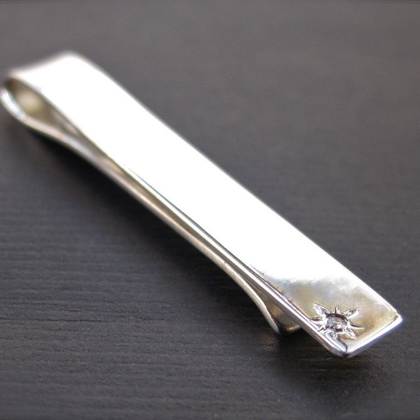 Diamond Tie Bar - Elegant Sterling Silver Tie Clip with Diamond