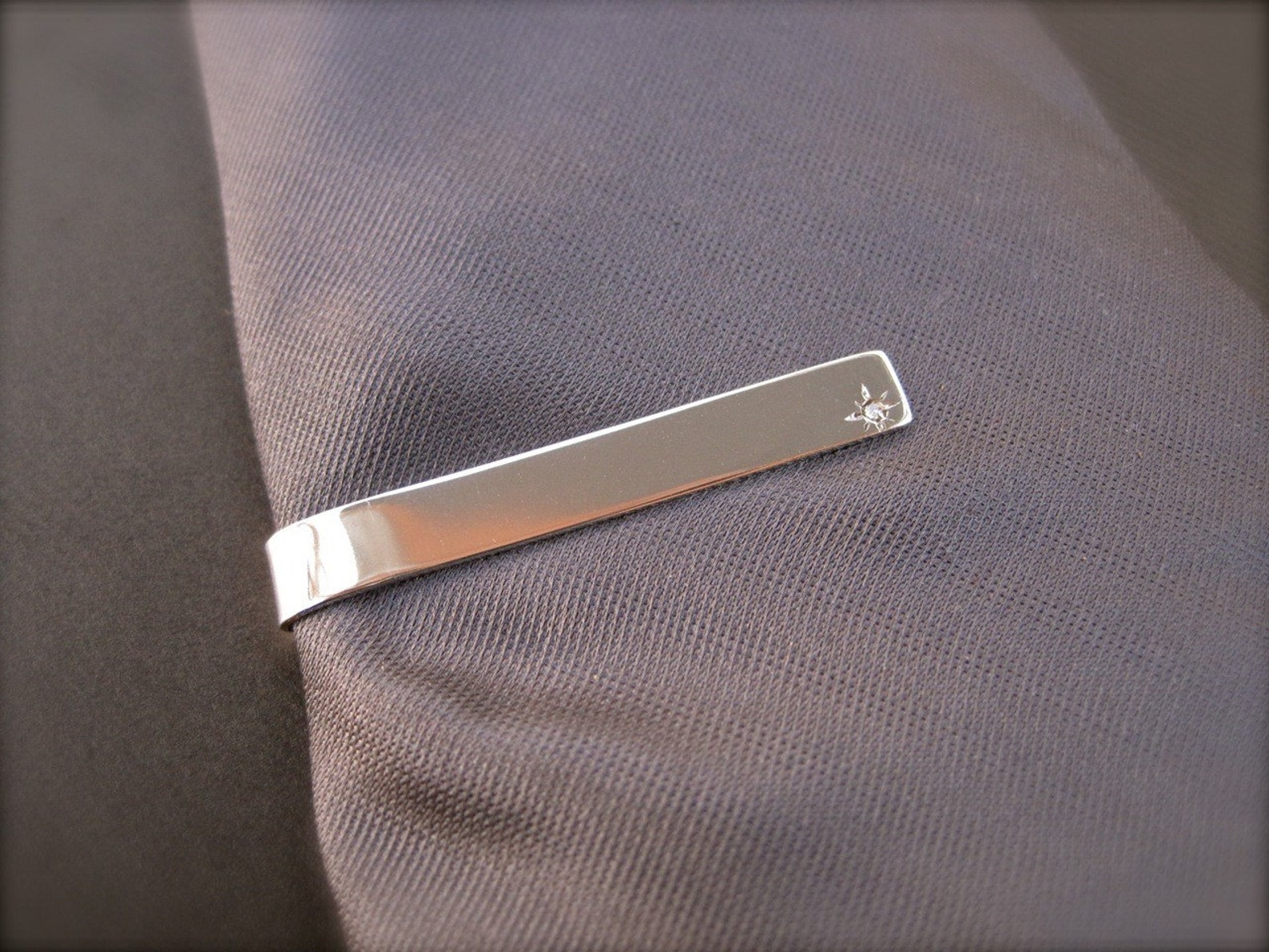 Diamond Tie Bar Elegant Sterling Silver Tie Clip With Diamond Etsy