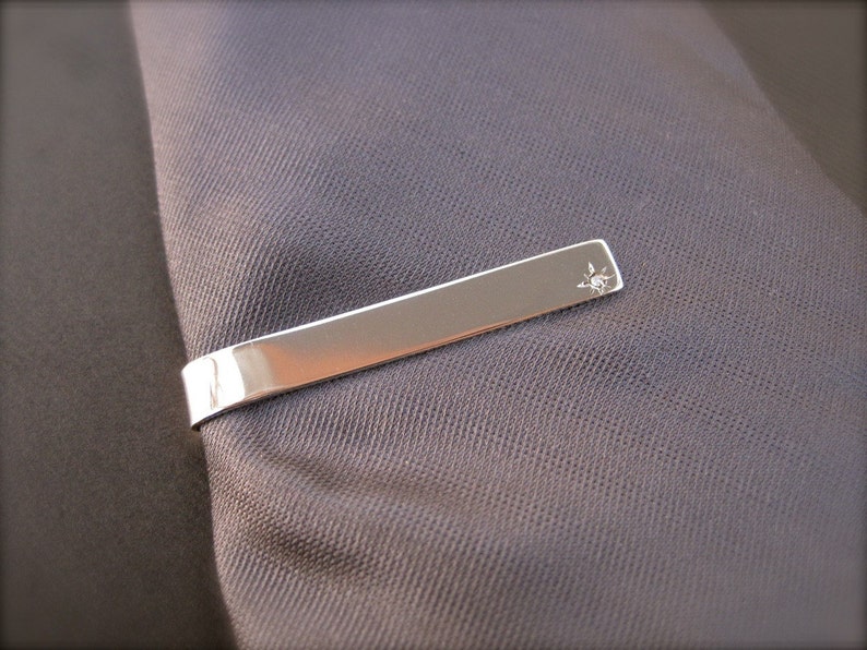 Diamond Tie Bar Elegant Sterling Silver Tie Clip with Diamond image 3