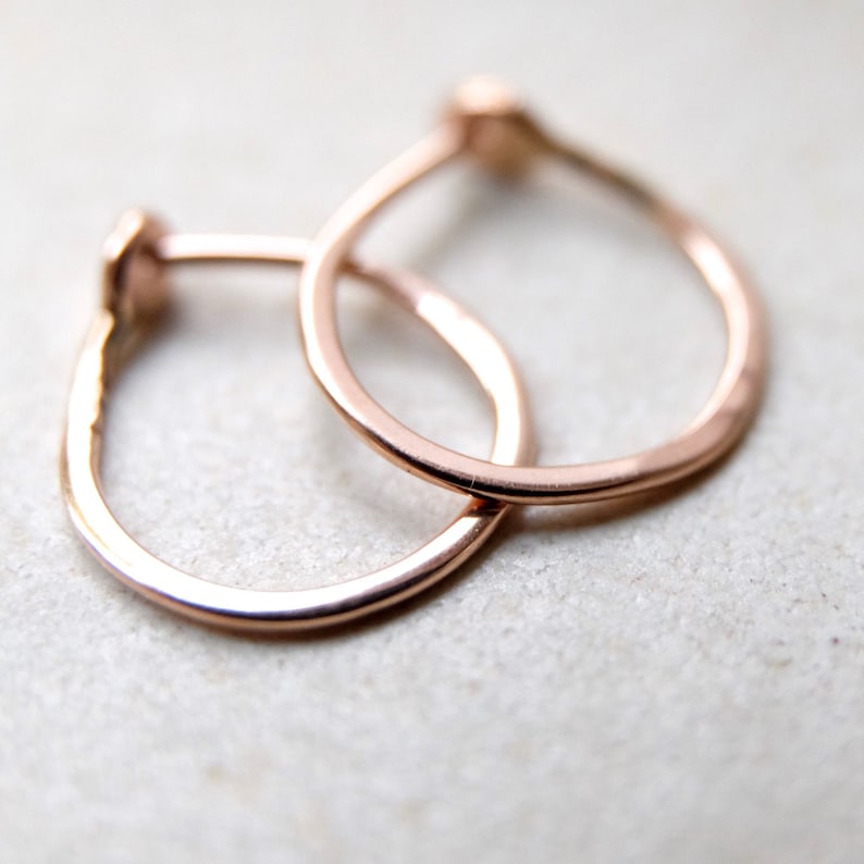 Small 14k Rose Gold Hoops 5/8 Inch Hand Solid Gold Hoops 14