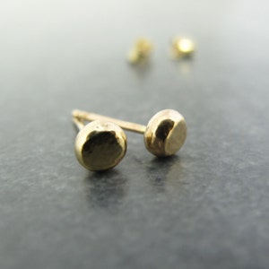 Solid 14k Gold Studs Recycled Solid 14 Karat Gold Hammered Post Earrings image 2