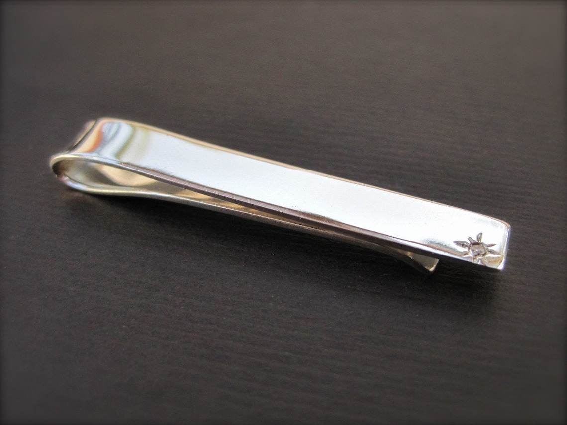 Diamond Tie Bar Elegant Sterling Silver Tie Clip With Diamond Etsy