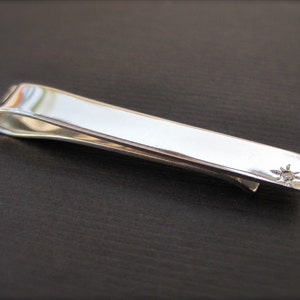 Diamond Tie Bar Elegant Sterling Silver Tie Clip with Diamond image 2