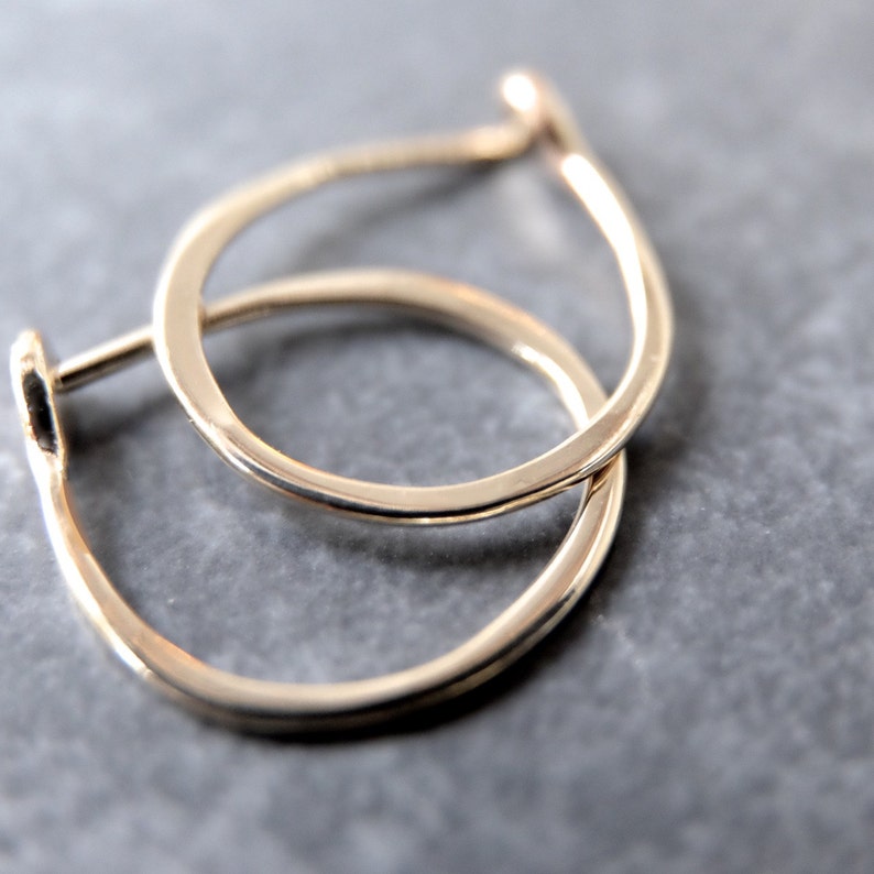 Small 14k White Gold Hoops 5/8 Inch Hand Forged Solid Gold Hoops 14 Karat White Gold Hoop Earrings image 2