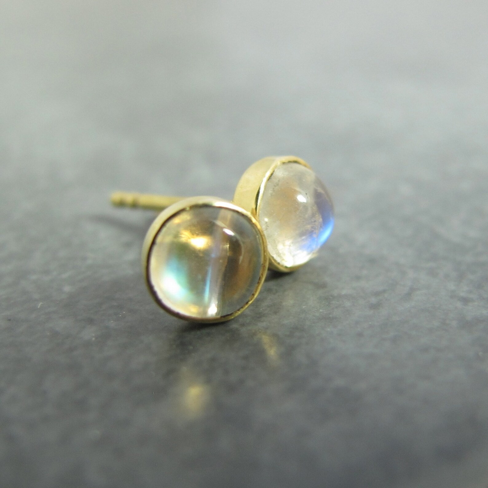 18k Moonstone Studs Moonstone and Solid 18k Gold Studs Etsy