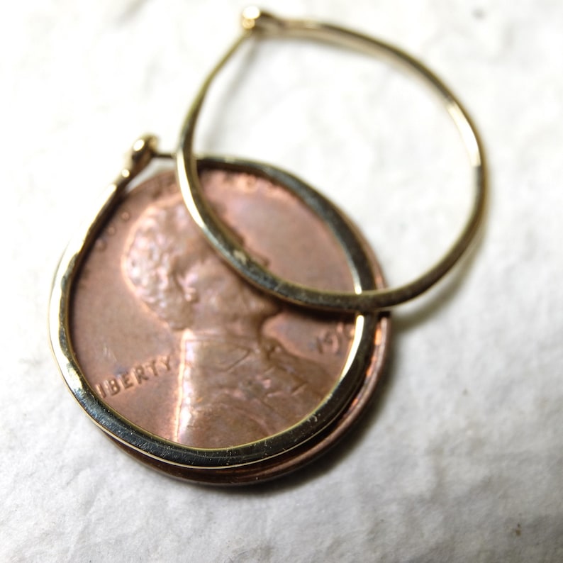 Medium Solid 14k Gold Hoops 3/4 Inch Hand Forged Solid Gold Hoops 14 Karat Yellow Gold Hoop Earrings image 4